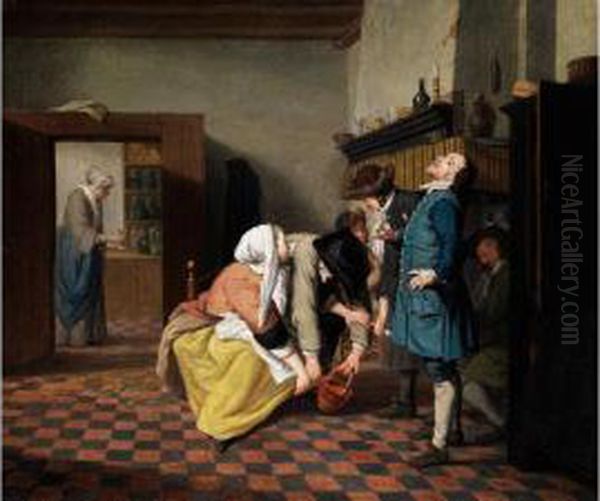 Frohliche Gesellschaft In Eineminterieur Am Kamin Oil Painting by Josef Horemans Younger The Jan