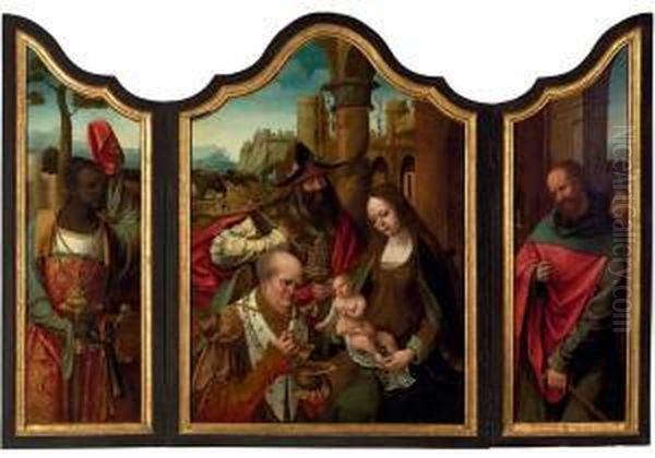 A Triptych: The Adoration Of The Magi Oil Painting by The Master Of The Antwerp Adoration