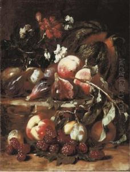 A Melon, Peaches, Figs, Mulberries, Plums And Carnations Oil Painting by The Metropolitan Master