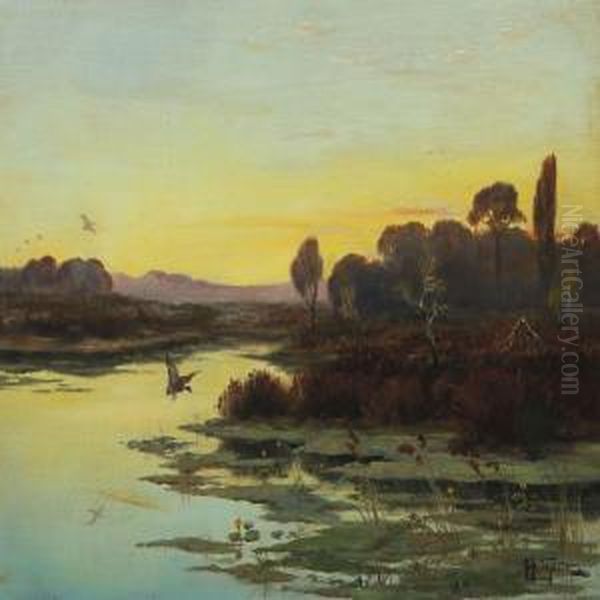 Landscape Near Eppendorfat Sun Set Oil Painting by John Theele