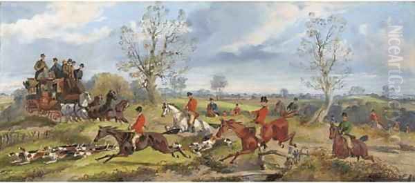 A hunt in full cry crossing the path of the York to London coach Oil Painting by Samuel Henry Gordon Alken