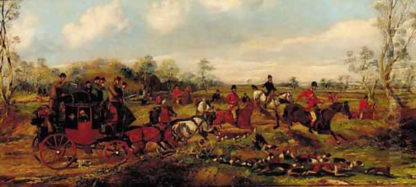 A hunt in full cry crossing the path of a coach Oil Painting by Samuel Henry Gordon Alken