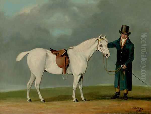 A Gentleman with a Saddled Grey Hunter Oil Painting by Samuel Henry Gordon Alken