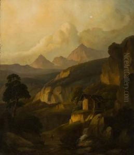 Romantische Gebirgslandschaft Oil Painting by Wilhelm Themer