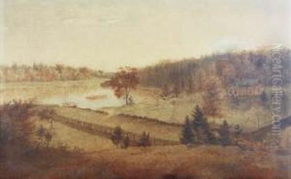 View Of A House By A Lake In Autumn Oil Painting by Charles Themmen