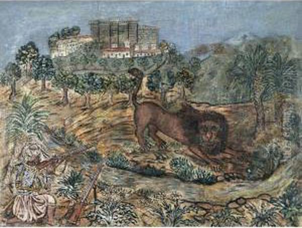 The Lion Hunt Oil Painting by Hadjimichail Theophilos