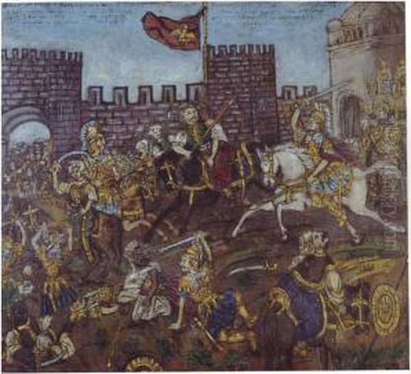 Konstantinos Paleologos Emperor Of The Greco-romans In The Battle Of The 29th May 1453 Oil Painting by Hadjimichail Theophilos