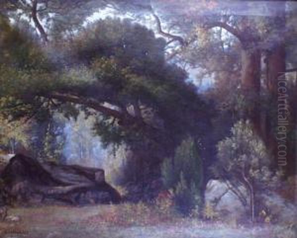 Charbonnier En Foret De Fontainebleau Oil Painting by Jules Thepaut