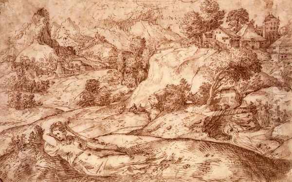 Mountainous Landscape with a Reclining Female Figure Oil Painting by Gian Battista Angolo del Moro