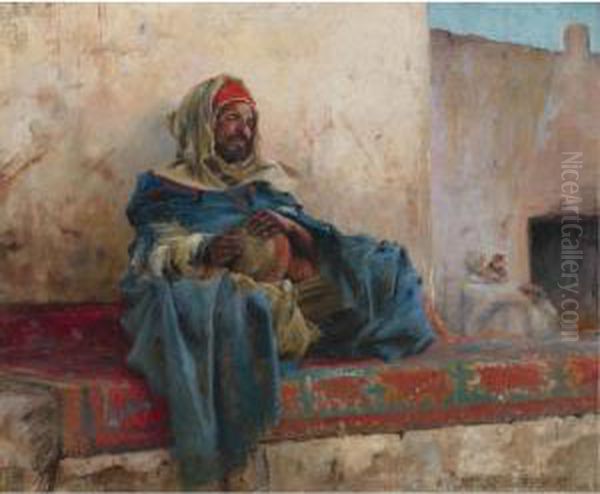 Playing The Derbakeh, Biskra Oil Painting by Charles James Theriat