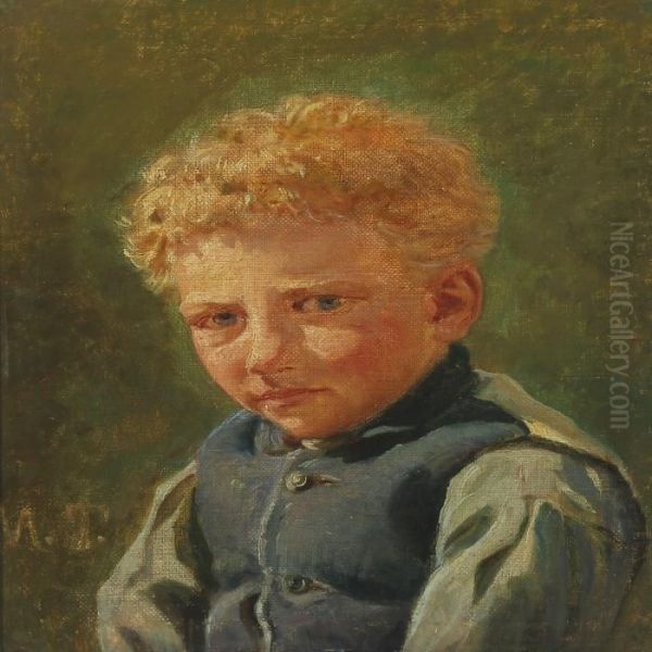 Portrait Of A Boy With Bright Hair Oil Painting by Michael Therkildsen