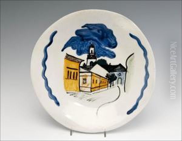 A Ceramic Dish Oil Painting by Gerda Thesleff