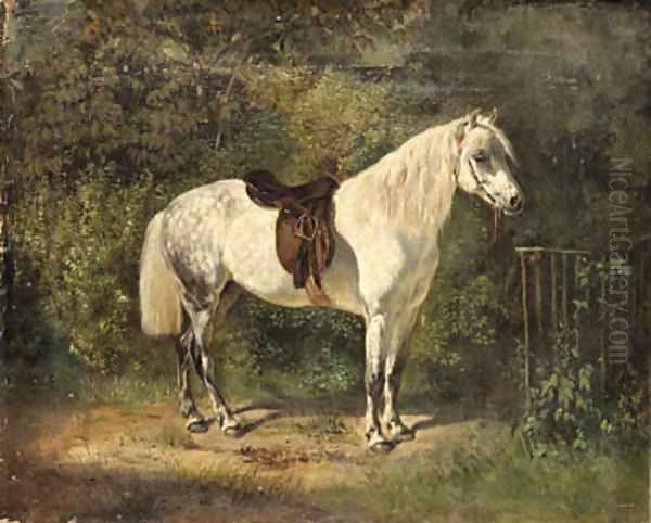 A Dappled Grey Pony Oil Painting by Emil Adam