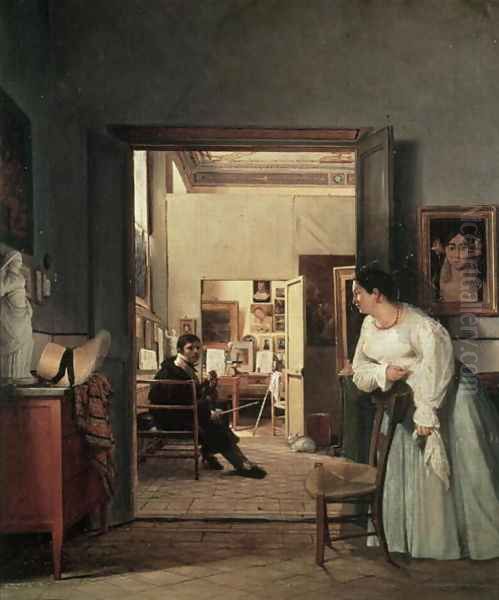 The Studio of Ingres in Rome 1818 Oil Painting by Jean Alaux