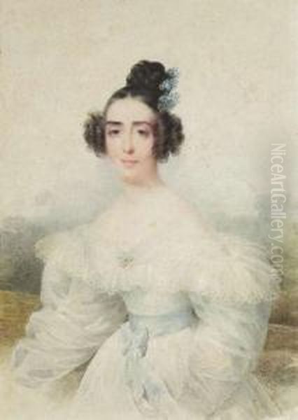 Portrait Of Madame Fould, Wife Of The French Finance Minister Achille Fould Oil Painting by Jean Baptiste Thevenet