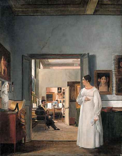 The Atelier of Ingres in Rome Oil Painting by Jean Alaux