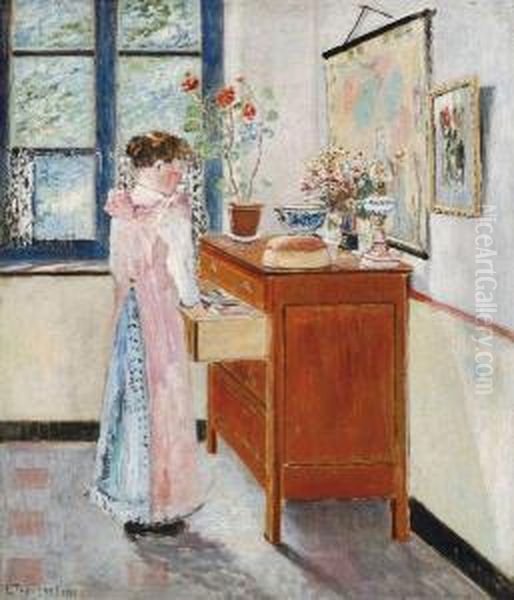 Femme Devant La Commode Oil Painting by Louis Thevenet