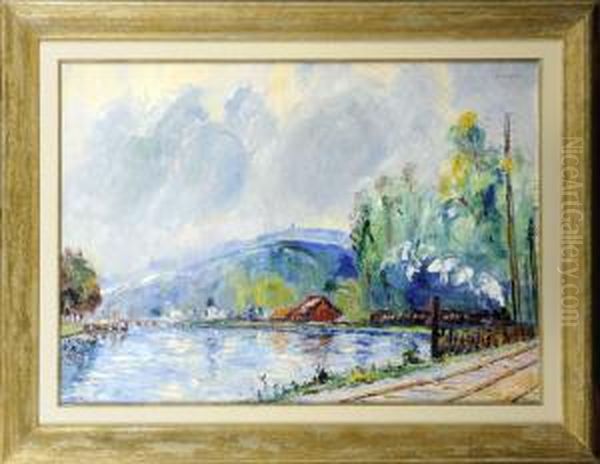 La Seine A Saint-cloud Oil Painting by Pierre Thevenet