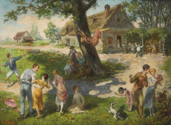 Au Jardin Oil Painting by Louis Victor Thevenin