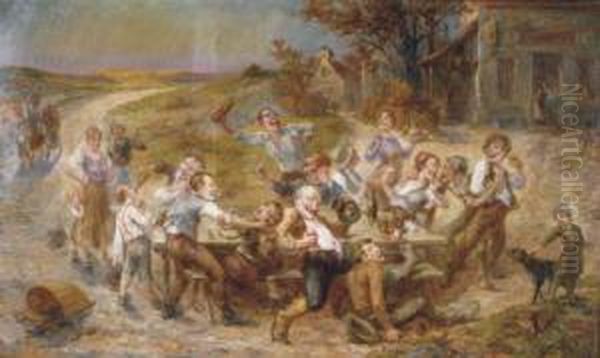 Merriment In The Village Oil Painting by Louis Victor Thevenin