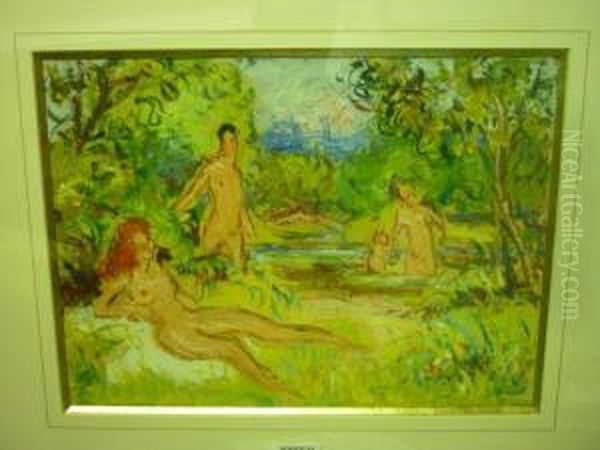 A Baignade Oil Painting by Pierre Thevenin