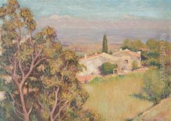 French Country Landscape Oil Painting by Pierre Thevenin