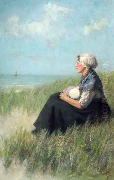 Mother and Child in the Dunes Oil Painting by David Adolf Constant Artz