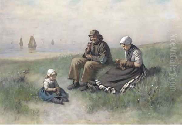 A fisherman and his family Oil Painting by David Adolf Constant Artz