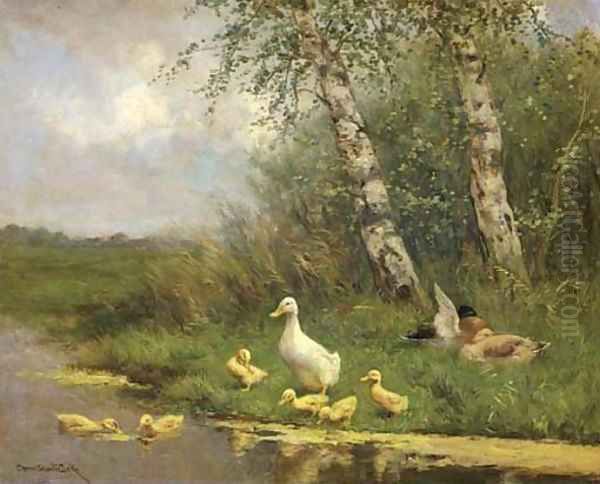 Ducks by a river Oil Painting by David Adolf Constant Artz