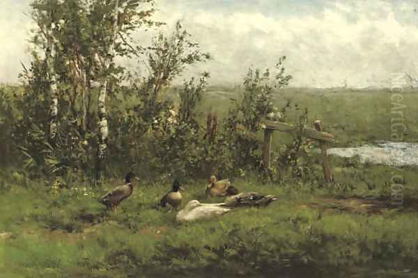 A group of ducks in the meadow Oil Painting by David Adolf Constant Artz