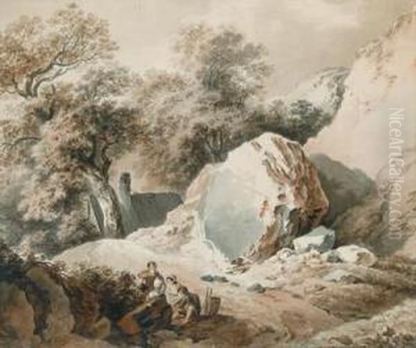 A Landscape With A Rock And A Hut Oil Painting by Ludwig Thibeaux