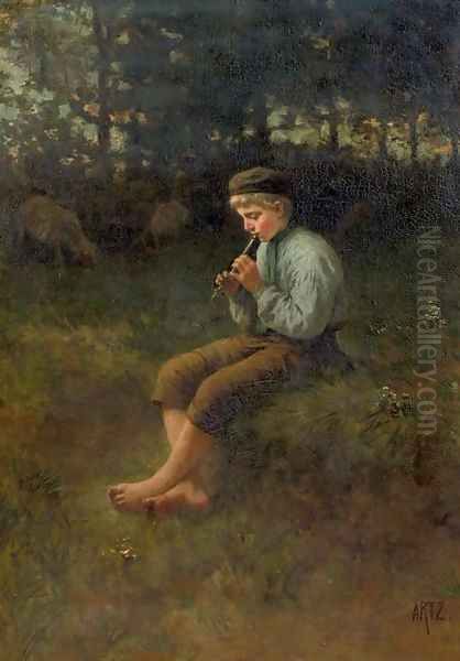 Idylle a happy tune Oil Painting by David Adolf Constant Artz