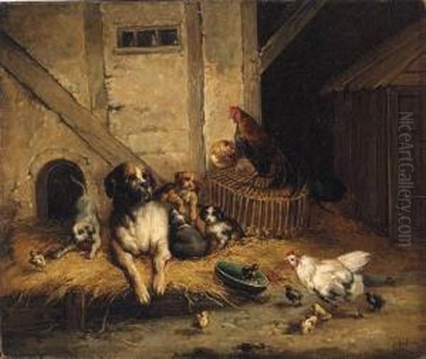 Farmyard Friends Oil Painting by Jean Maurice Thibon