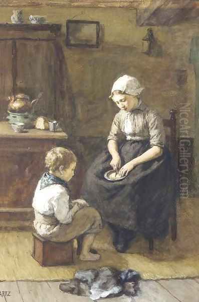 Preparing lunch Oil Painting by David Adolf Constant Artz