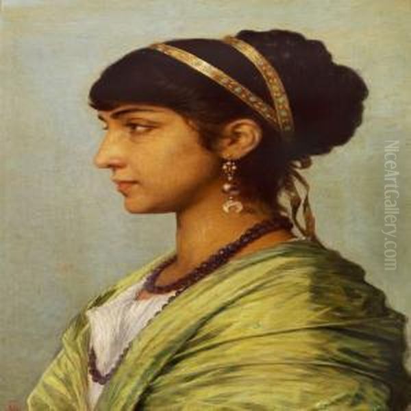 Profile Portrait Of An Italian Woman Oil Painting by Anton Thiele