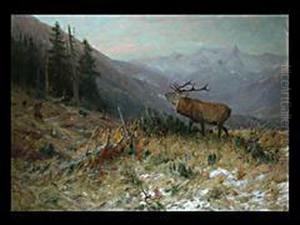 Herbstmorgen Im Hochgebirge In Hohenschaftlarn Oil Painting by Arthur Thiele