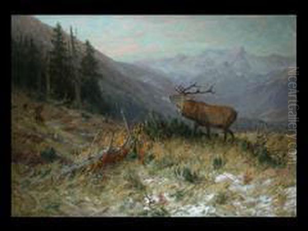 Herbstmorgen Im Hochgebirge In Hohenschaftlarn Oil Painting by Arthur Thiele