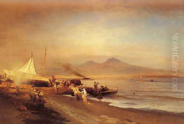 The Bay of Naples Oil Painting by Oswald Achenbach