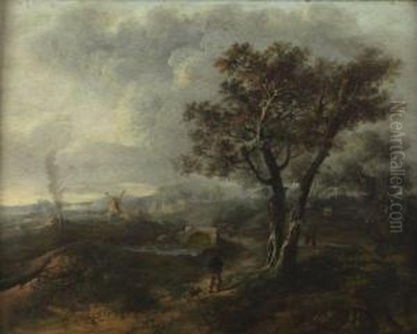 Promeneur Et Son Chien Pres D'un Arbre Oil Painting by Johann Alexander Thiele