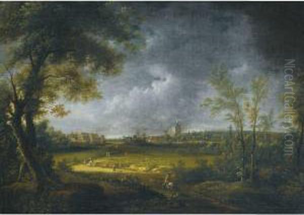 A Panoramic View Of A Valley With The Schloss Tiefenau In The Fardistance Oil Painting by Johann Alexander Thiele