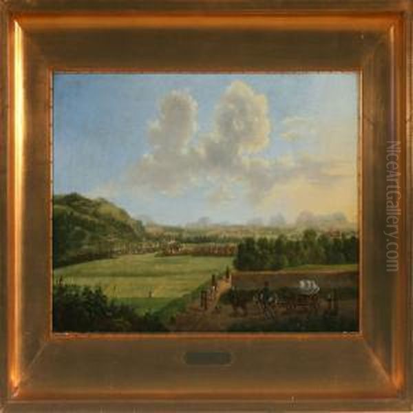 German Landscape Presumably From Konigstein With Horsecart And Walking Figures Oil Painting by Johann Fried. Alex. Thiele