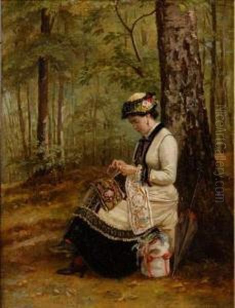 Elegante En Foret Oil Painting by Claude Thielley