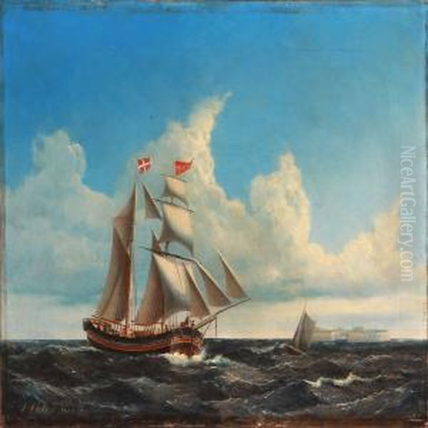 Seascape With A Saling Ship Passing Trekroner Fortress, Copenhagen Oil Painting by Jens Thielsen Locher