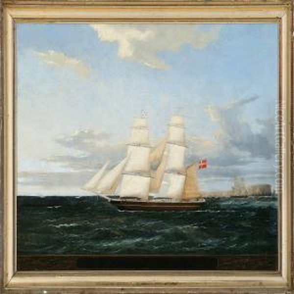 A Two-mastered Brig Oil Painting by Jens Thielsen Locher