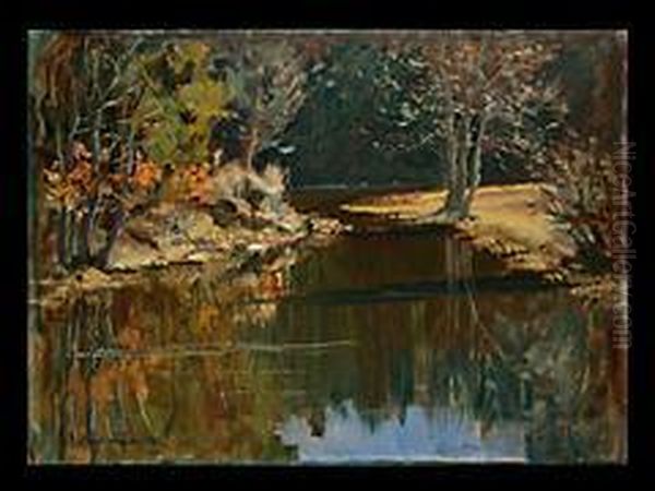 Flusslauf Im Wald Oil Painting by Paul Thiem