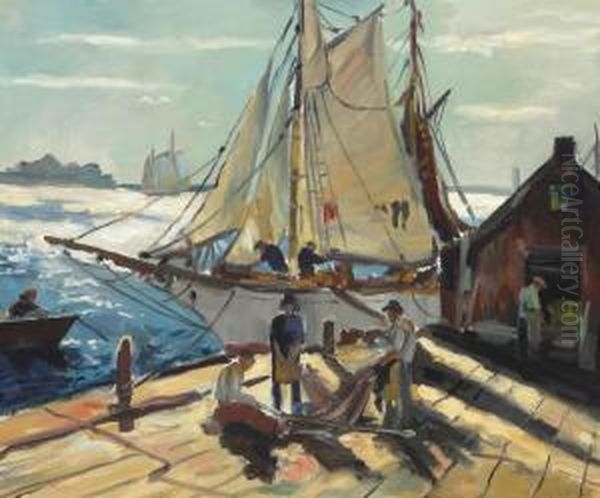 Mending The Nets Oil Painting by Anthony Thieme