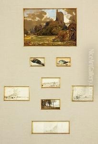 A Group Of Watercolors And Drawings Of Various Subjects And Sizes, Framed Together Oil Painting by Louis Desiree Thienon