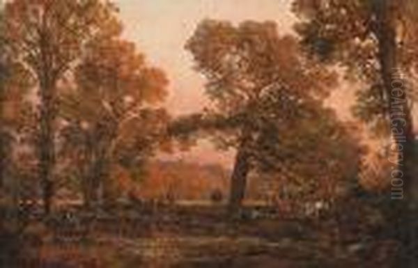 Au Carrefour De L'epine Dans La Foret De Fontainebleau Oil Painting by Louis Desiree Thienon