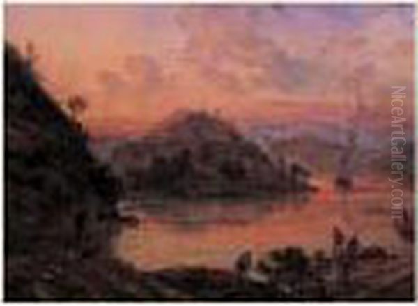 Vue Du Lac Katerine Du Cote Des Trosars, Ecosse Oil Painting by Louis Desiree Thienon