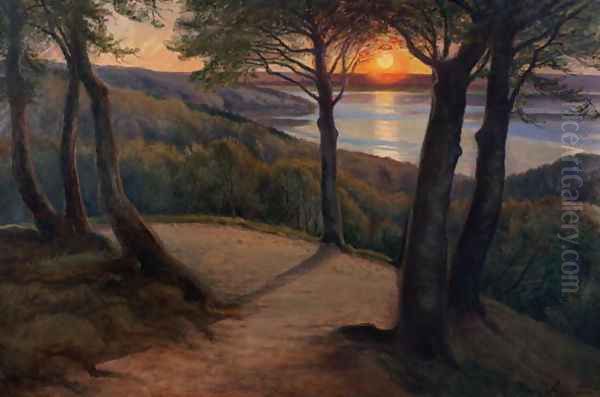 Sunset Oil Painting by Hans Mortensen Agersnap